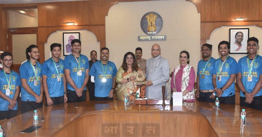 statue-of-unity-cycling-marathon-hsnce-university-students-meet-maharashtra-governor - Abhijeet Bharat