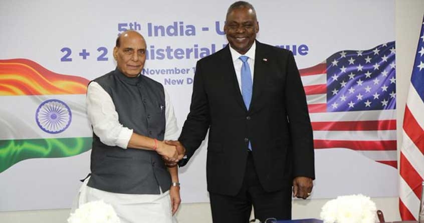 Defense Minister Rajnath Singh with US Defense Minister Lloyd Austin