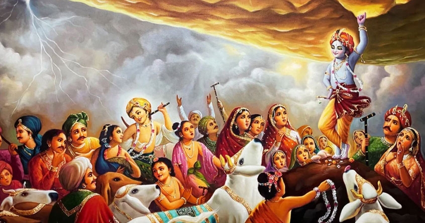 Lord Krishna lifted Govardhan mountain on his little finger