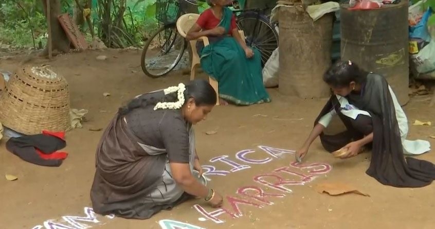 Kolam and pooja from India for Kamala Harris win