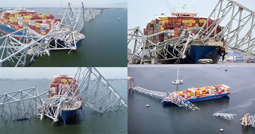 giant cargo ship Dali collides to Francis Scott Key Bridge in Baltimore ...