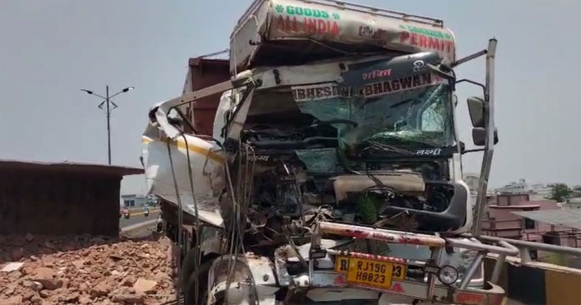 Two trucks collide