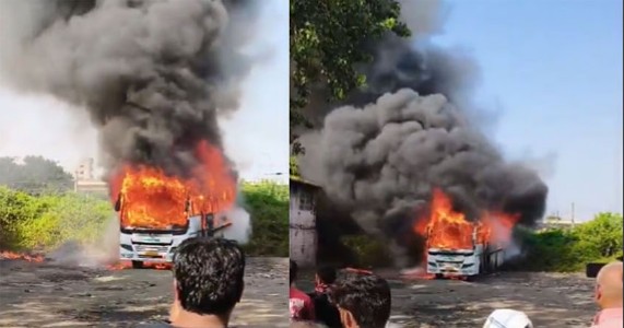 नागपूरच्या एमपी बसस्थानकावर ट्रॅव्हल्स बसला आग; प्रवासी नसल्याने मोठी दुर्घटना टळली