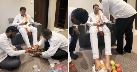 नाना पटोले यांच्या पायांचे दुधाने अभिषेक; व्हायरल व्हिडिओवरून राजकीय चर्चा रंगली